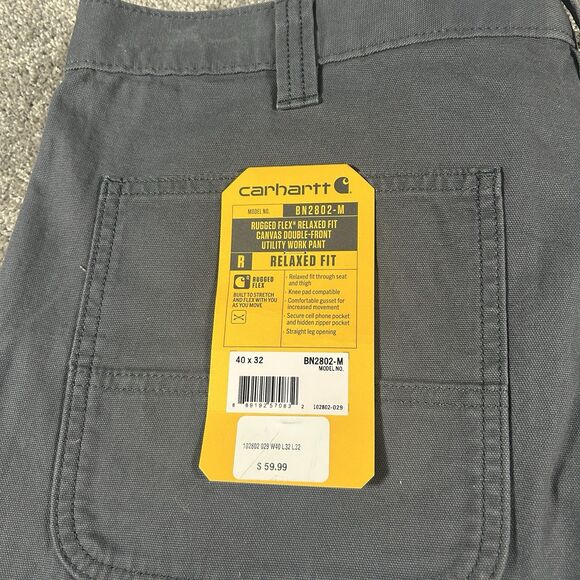 NEW Carhartt Rugged Flex Relaxed Fit Canvas Double Front Work Pants Gray 40x32 - Picture 2 of 16